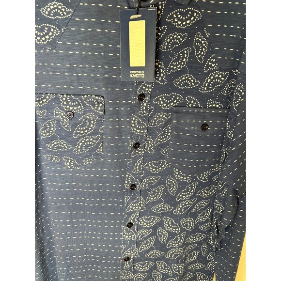 NWT Cremieux Kyoto Mens Large Button-Up Shirt Long Sleeve Blue & White Flip Cuff - Picture 4 of 7